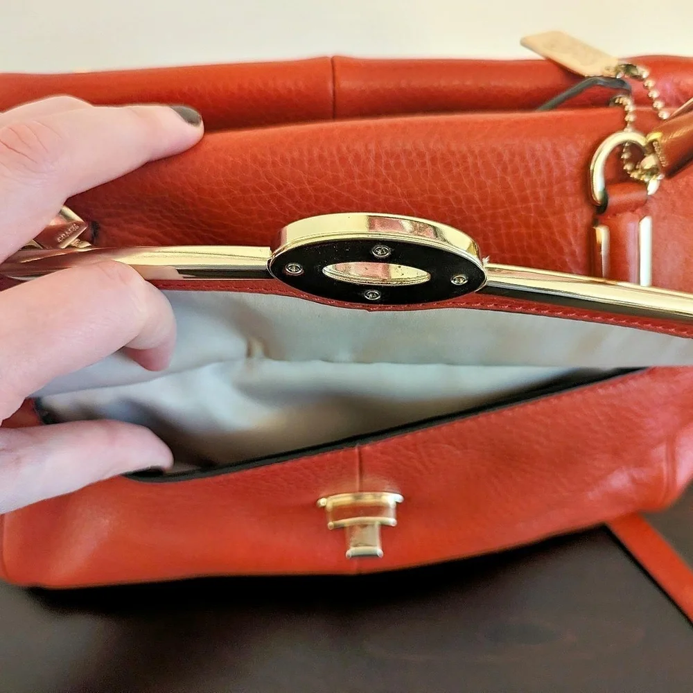 Coach Madison Madeline East West Brick Orange Leather Shoulder Bag